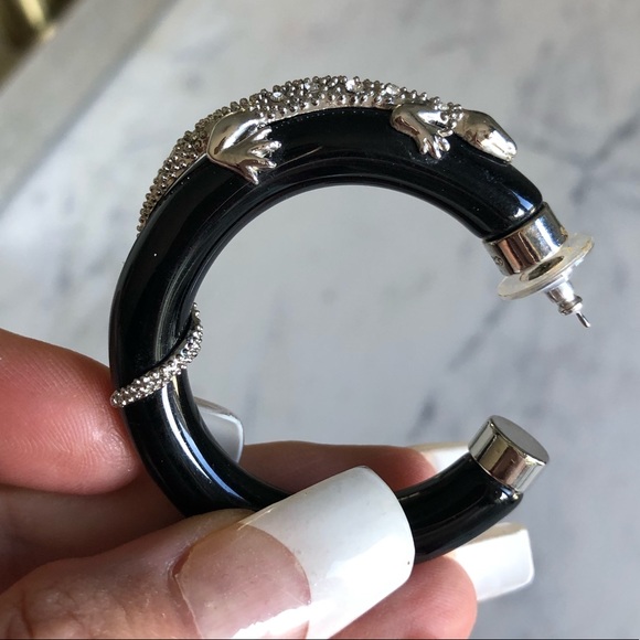 Unique Silver Gecko Hoops With Rhinestones - Picture 2 of 6